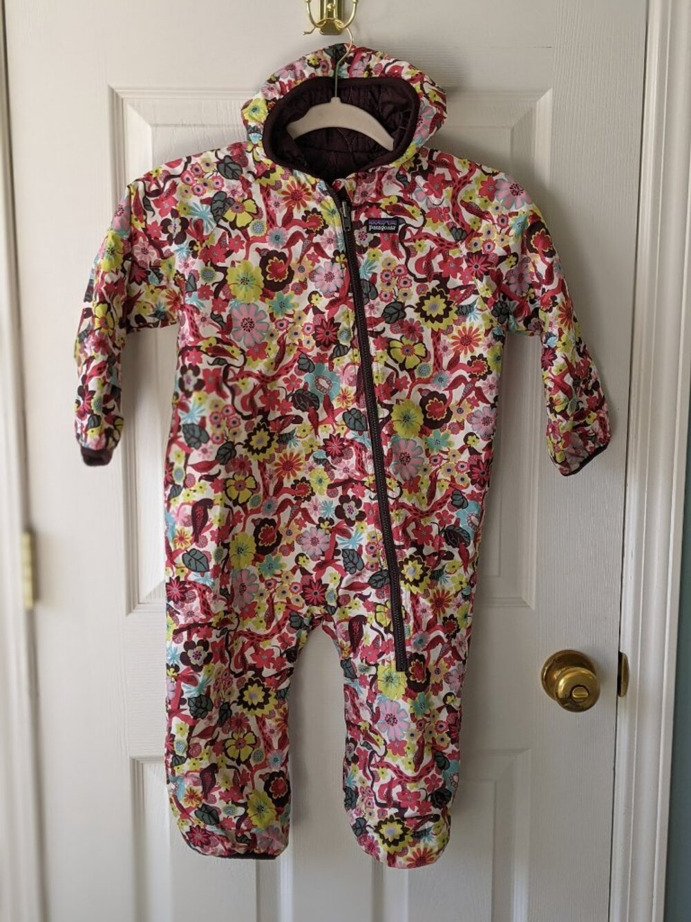 Patagonia Reversible Kids Snowsuit – Floral Print / Burgundy – Age 4/5